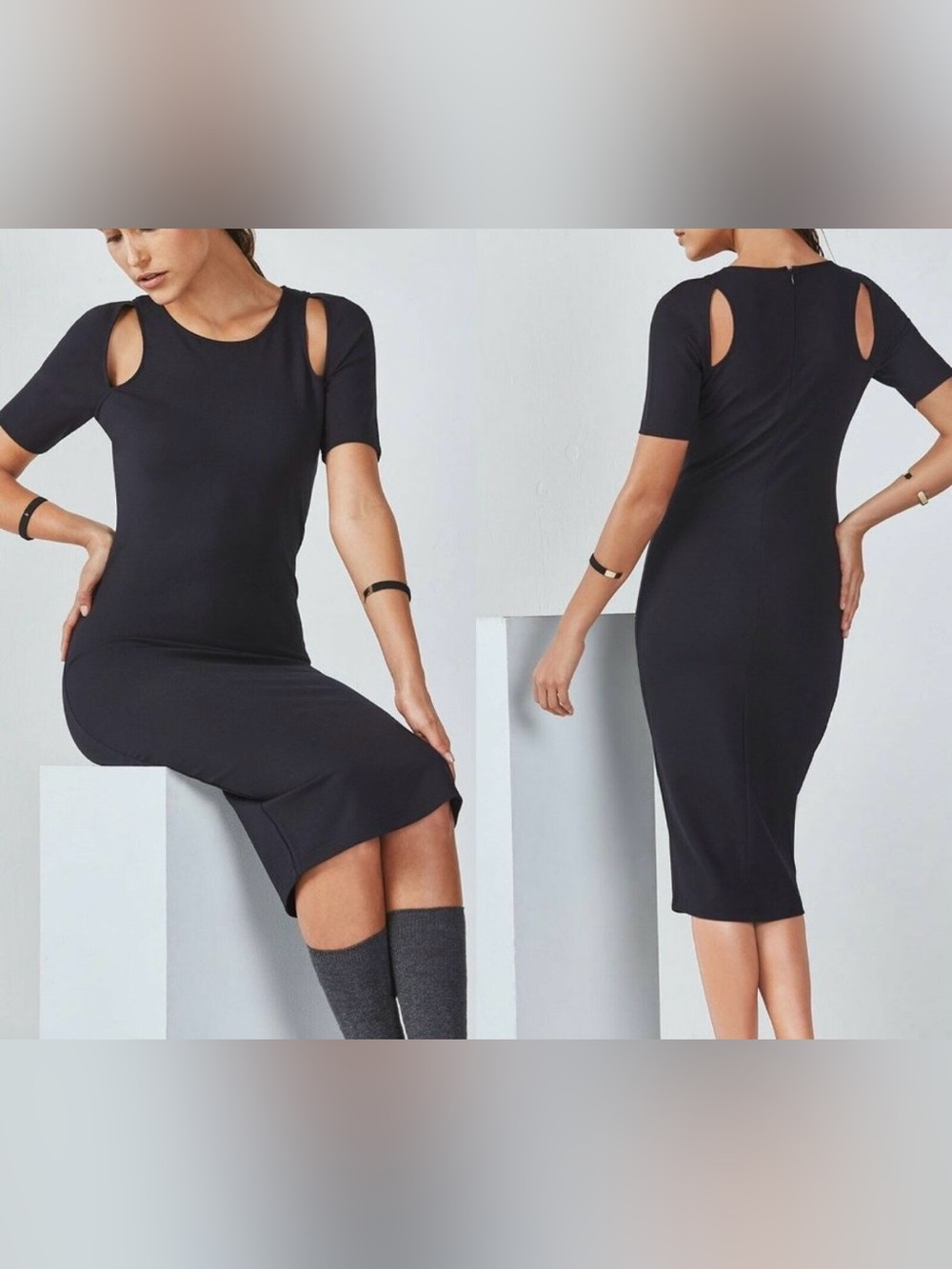 NWT Fabletics Black  Eva Midi Dress Size Medium